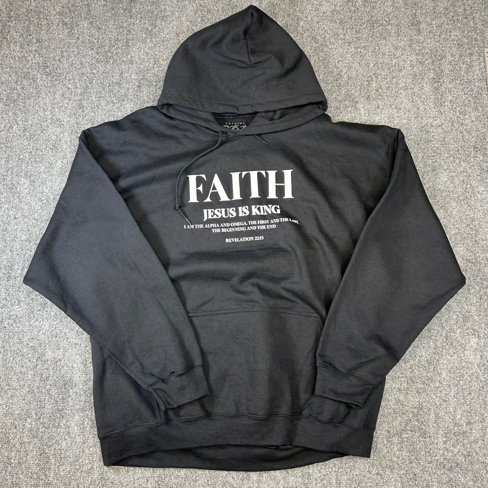 Popular Poison Faith Jesus Is King Black Graphic Hoodie Angel Revelation XXL
